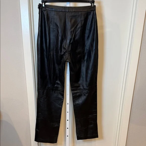 CLIO 100% Genuine Leather Straight-Leg Trousers Fully Lined | Size 8 (M-L) EUC - Picture 5 of 10